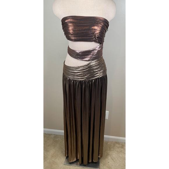 Retrofete Lia Strapless Cutout Pleated Ruched Metallic Ombre Maxi Dress Sz Small - Picture 3 of 8